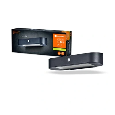 Imagen de LEDVANCE ENDURA Style Oval Solar Wandleuchte, kaltweißes Licht (4000K), integrierter Sensor, ohne Strom nutzbar, lange Batterielaufzeit: 30 Mal 60 Sekunden im PIR Modus, Schutzklasse IP44, schwarz