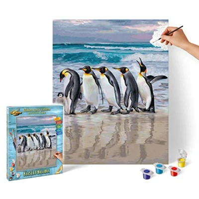 Imagen de Schipper números, pingüinos emperadores, Adultos, Incluye Pinceles y Pinturas acrílicas, 40 x 50 cm, Color Amarillo, Large (609130887)