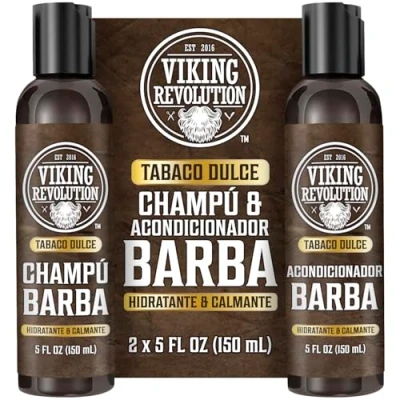 Imagen de Viking Revolution Juego Champú y Acondicionador Para Barba con Aceites de Argán Jojoba Hombre que Suaviza Fortalece Tabaco Dulce (2 x 150 ml)
