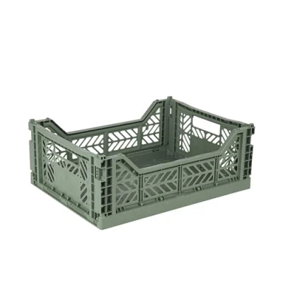 Imagen de Ay Kasa Caja plegable, estable, de plástico, apilable, verde almendra, Midi (40 x 30 14 cm)