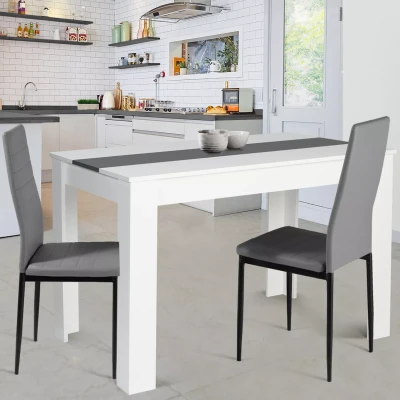 Imagen de IDMarket ROZY Mesa de comedor rectangular para 4 personas, 110 cm, color blanco y gris