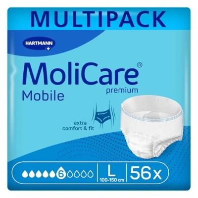 Imagen de Molicare Mobile 6 Gotas Talla L, Ropa Interior Absorbente para Mujeres y Hombres con Incontinencia Moderada, Protección Contra Fugas, Respetuosa la Piel, Mejor Ajuste Corporal, 56 uds