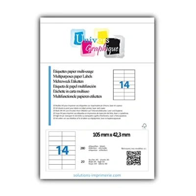 Imagen de 20 A4 hoja de etiquetas 14 autocollantee papel etiqueta adhesiva 105 x 42 mm para impresoras chorro tinta y láser