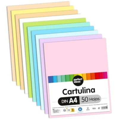 Imagen de perfect ideaz cartulina cuché A4 de Pastel, 50 Hojas, Color, en 10 Colores Diferentes, Grosor 300g/m², Hojas la máxima Calidad