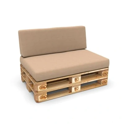 Imagen de POKAR 2 Cojines para Europalés/Europalet: 1x Cojín Asiento 120x80x15cm +1x Respaldo 120x40x20/10cm, Espuma fría, sofá de paletas, Interior y Exterior, sin palés, Beige