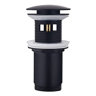 Imagen de Válvula de desagüe con rebosadero, Keymark Universal Pop Up para lavabo y fregadero, Push Open, latón Click Clack, negro mate