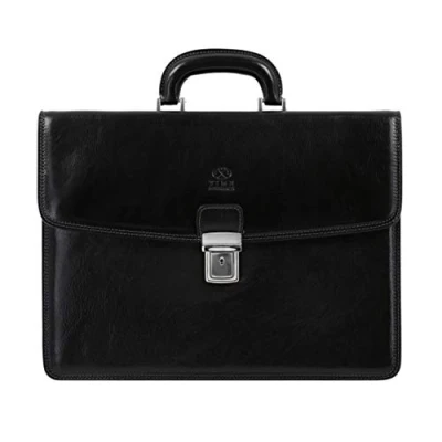 Imagen de Time Resistance Bolso Bandolera para Hombre y Mujer de Piel Maletín Portadocumentos Mano en Cuero Color Negro
