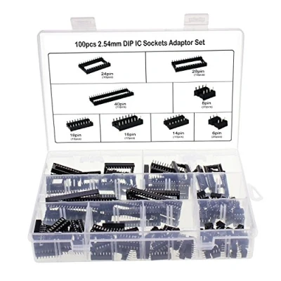 Imagen de Aussel 100 Pieces 2.54mm Pitch Dual Row DIP IC Sockets Adaptador de tipo soldadura Set 6, 8,14,16,18,24,28,40 Pin