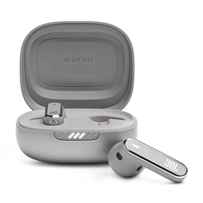 Imagen de Auriculares True Wireless JBL Live Flex, 40 h Autonomía, Cancelación Activa de Ruido, Control táctil, Plata