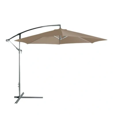 Imagen de Acomoda Textil Sombrilla de Jardín Plegable con Soporte y Forro Anti UV. Parasol Aluminio Manivela, Toldo Octogonal 3M Ø para Terraza, Patio. (Topo)