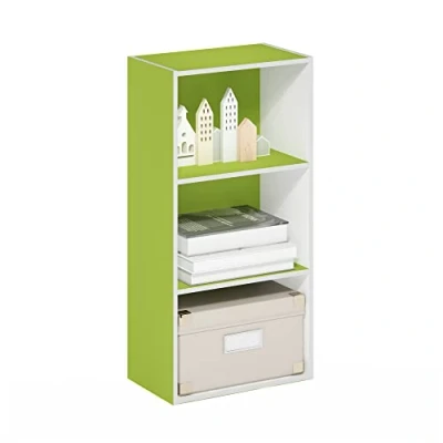 Imagen de Furinno Luder Estantería Abierta para Almacenamiento à 3 Pisos, Blanco/Verde