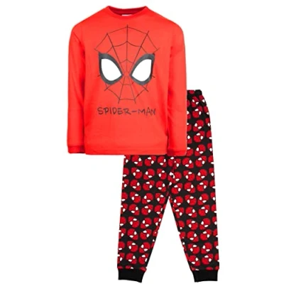 Imagen de Marvel pijama de Spiderman para niños 2 a 10 años Conjunto manga larga 100% algodón, superhéroe Producto oficial, Rojo y negro., 3 4 Years