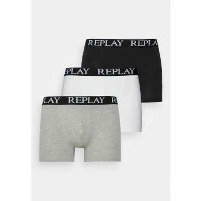 Imagen de Replay Boxer Style Basic CUFF LOGO 3 PACK Culotte, Hombre, Talla: Small, Black/grey melange/white