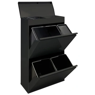 Imagen de Arregui Top CR626 B2 Cubo de Basura y Reciclaje 4 Compartimentos con Cajón Superior 23+11+17+17 L (68 L) Cubetas para Envases Orgánico Contenedores Cocina negro