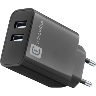 Imagen de Cargador CellularLine ACHUSB2USBA24WK, 24 W, Super Fast Charging, Sin Cable, Negro