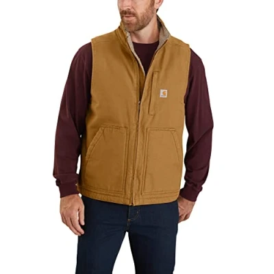 Imagen de Carhartt Chaleco utilitario en lona de algodón con efecto desgastado Sherpa Lined, cuello perkins, Loose Fit Para Hombre, Brown, L
