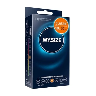 Imagen de MY.SIZE Classic Condones talla 4 I Ancho 57 mm Paquete estándar 10 unidades Preservativos premium extra delgados ultra sensibles y delicados Grosor 0,07 veganos