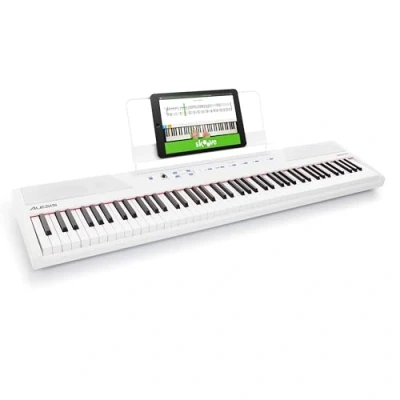 Imagen de Alesis Recital Piano Eléctrico 88 Teclas Semi Contrapesadas con Altavoces, Lecciones de Piano, Metrónomo y 5 Kits Sonidos Blanco