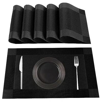 Imagen de Lumaca Manteles Individuales Lavables, Juego de 6 Salvamanteles en 70% PVC y 30% Poliéster, Antideslizantes, Resistentes al Calor, para Mesa Cocina,Negro