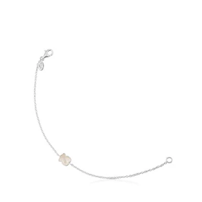Imagen de TOUS Pulsera de Plata Primera Ley para Mujer con Motivo Oso Nácar, 17,5 cm Largo, Elegante y Clásica, Colección Color