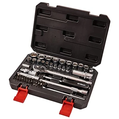 Imagen de Am Tech i0635 1/4 y 3/8 12 punto socket set rojo (52 Piece)