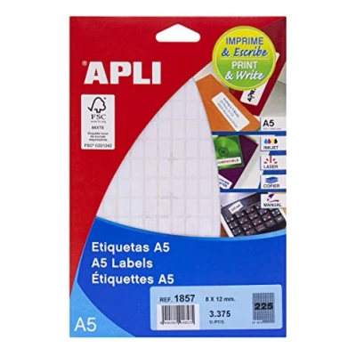 Imagen de APLI 1857 Etiquetas A5 blancas 8,0 x 12,0 mm 15 hojas