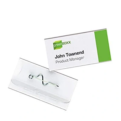 Imagen de Durable 800619 Portanombres con aguja, 30 x 60 mm, transparente, paquete de 100 piezas