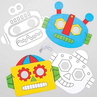 Imagen de Baker Ross Caretas de Robot para Colorear AT679 (paquete 8) proyectos arte y manualidades niños, surtidos, Blanco, Talla 19 22 cm