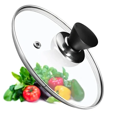 Imagen de KADAX tapa universal de cristal con mango negro mate, resistente al calor en diferentes tamaños, sartén, para olla, sartén (22 cm)