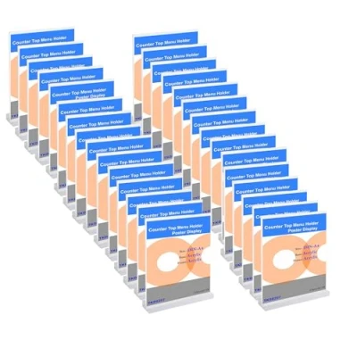Imagen de TUKA 30x Acrílico A4 Menu Soporte Doble Cara, Forma T con Base Acrílica, Soportes de Sobremesa para Carteles Menús Promociones Porta Carteles. Transparente Expositor Mesa, Vertical TKD8207