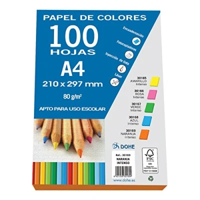 Imagen de Dohe Folios Color Naranja Intenso para Manualidades e Impresión (100 uds.) Tamaño A4 80 g/m² Material de oficina