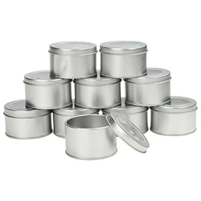Imagen de Kurtzy Cajitas de Metal Redondas Aluminio con Tapa (Pack 10) 6,5 x 4 cm Set Caja Vacía Almacenaje Viaje Contenedores para Manualidades, Cosméticos, Bálsamo Labial, Especias