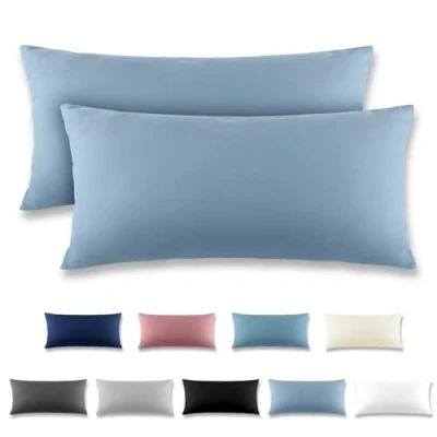 Imagen de REDKEY Funda Almohada Juego de 2 Fundas Almohadas 40x80 cm, con Cremallera Oculta, Transpirable Suave Antiarrugas Microfibra Azul grisáceo