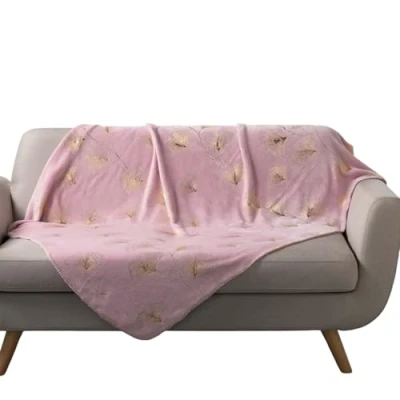 Imagen de DOUCEUR D&#039;INTERIEUR Suave Interior, Plaid (125 x 150 cm) Bloomy Rosa/Oro, Coral Estampado Metálico