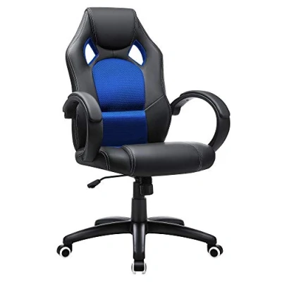Imagen de SONGMICS Silla de Escritorio Oficina Ergonómica Regulable con Ruedas, Tela, Azul, 79 x 65 33