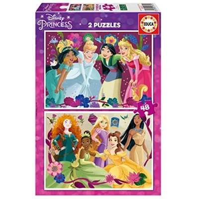 Imagen de Educa Disney Princess Set de 2 Puzzles Infantiles con 48 Piezas. Medida aproximada una Vez montado: 28 x 20 cm. Compuesto por Grandes Piezas Perfectamente acabadas. A Partir 4 años (19675)