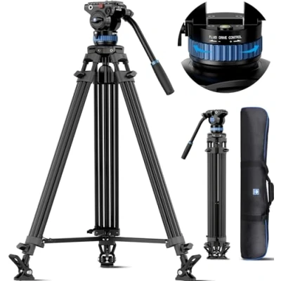 Imagen de SIRUI 190cm Trípode de Vídeo, Vídeo Trípode, Profesional Resistente con Cabezal Amortiguación Fluido Ajustable para DSLR, Videocámara, Cámara, Carga Máxima 10kg AM 25S