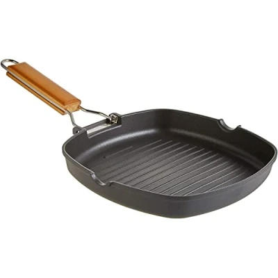 Imagen de WECOOK! Ecostone Grill Asador Inducción Rayas 20 X 20cm, Antiadherente ILAG Ecológico sin PFOA, Aluminio Fundido, 5mm Espesor, Mango Madera Plegable, Apta Todas las Cocinas Vitrocerámica, Gas
