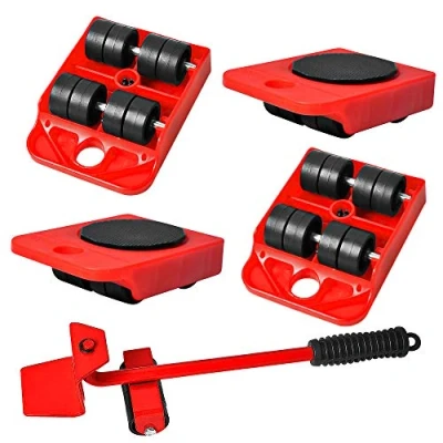 Imagen de qipuneky Juego de 5 Piezas Transportador Muebles con Ruedas Capacidad Carga 150 kg Elevador Herramienta Elevación Pesados Portátil para Mover Mobiliario el Hogar (Rojo)