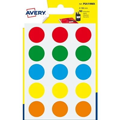 Imagen de Avery España PSA19MX Bolsa de Gomets, colores surtidos, medida 19 mm, total 90 gomets