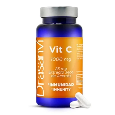 Imagen de DRASANVI Vitamina C 1000 mg Vitaminas para el cansancio Sistema Inmunológico Potente Antioxidante Formación de Colageno pura Acido Ascorbico 60 capsulas = días