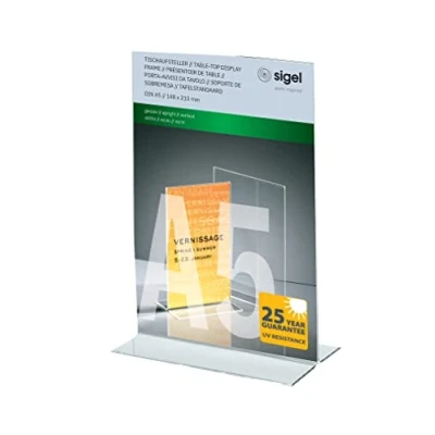 Imagen de Sigel TA222 Soporte de sobremesa, recto, acrilico resistente a UV, para A5, 1 unds