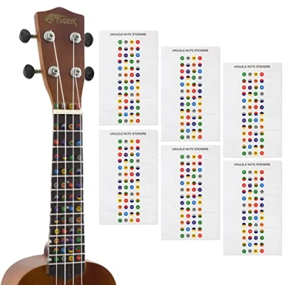 Imagen de TIGER UKE 6 STICKER Hoja de pegatinas notas ukelele para principiantes Marcadores diapasón packs