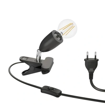 Imagen de ledscom.de Lámpara de pinza E27 LIK, negra incl. LED 963lm blanco cálido, regulación 3 pasos sin regulador con interruptor luz