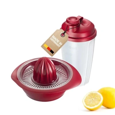 Imagen de Westmark Set fitness 2 piezas, Exprimidor de cítricos y naranjas agitador aliños, Capacidad: 0,5 l c/u, Plástico, Mixery, Limetta, Rojo/Transparente, 3091226E