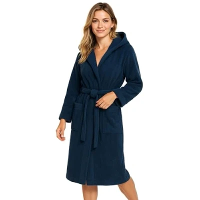 Imagen de Morgenstern Albornoz para mujer de rizo, 100% algodón, con capucha, certificado Oeko Tex, azul marino, L