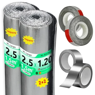 Imagen de Optimer System Aislante Termico Ventanas y para el Cajon de la Persiana Reduce Calor Frio Térmico Reflexivo gasto Electricidad 2.5x1.20m 3m² + 4 Cintas Adhesivas