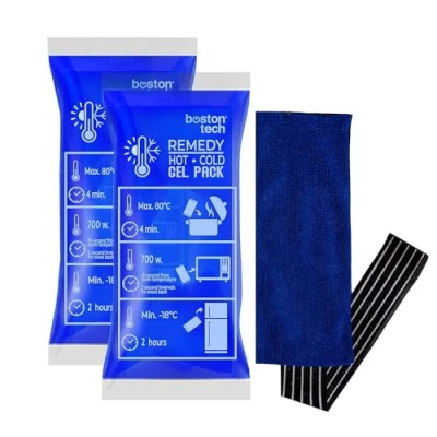 Imagen de REMEDY Pack 2 Bolsas de Gel para Frío y Calor, 29x12cm. Incluye 1 Funda Tela con Banda Compresión. Ideal Tratamiento Dolores Lesiones. Reutilizables Nevera Microondas.