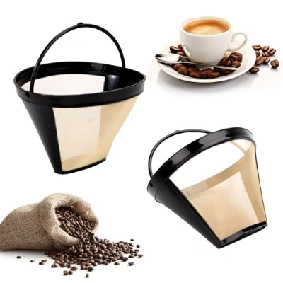 Imagen de Filtros Reutilizables para Café de Permanentes Filtro Acero Inoxidable con Mango Tamaño 4 Mayoría Cafeteras Dorado