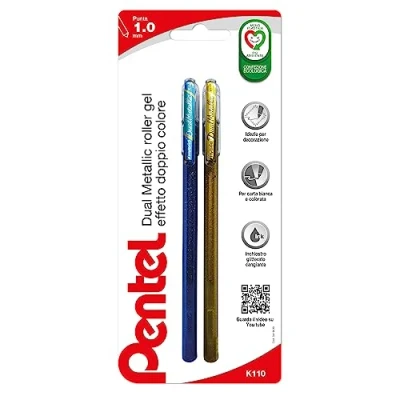 Imagen de Pentel K110 Hybrid Dual Metallic 1pc Azul + Verde Metálico, Oro Metálico